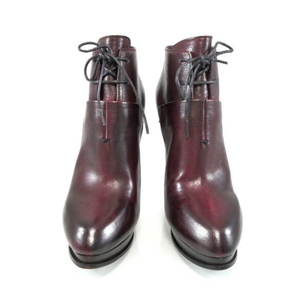 NIB$995 CoSTUME NATIONAL LACED VINTAGE LEATHER ANKLE BOOTS PLATFORM HEELS 39 9 - Picture 3 of 14